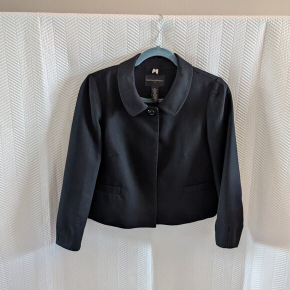 Banana Republic Cotton Wool Blend Cropped Blazer Snap Buttons Size 6 Classic - Picture 2 of 14